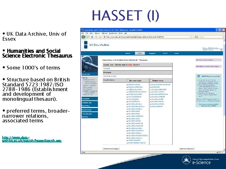 HASSET (I) UK Data Archive, Univ of Essex Humanities and Social Science Electronic Thesaurus