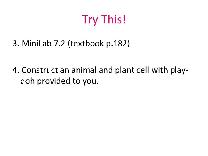 Try This! 3. Mini. Lab 7. 2 (textbook p. 182) 4. Construct an animal