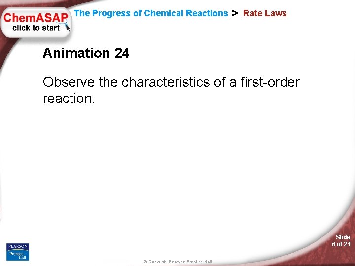 The Progress of Chemical Reactions > Rate Laws Animation 24 Observe the characteristics of