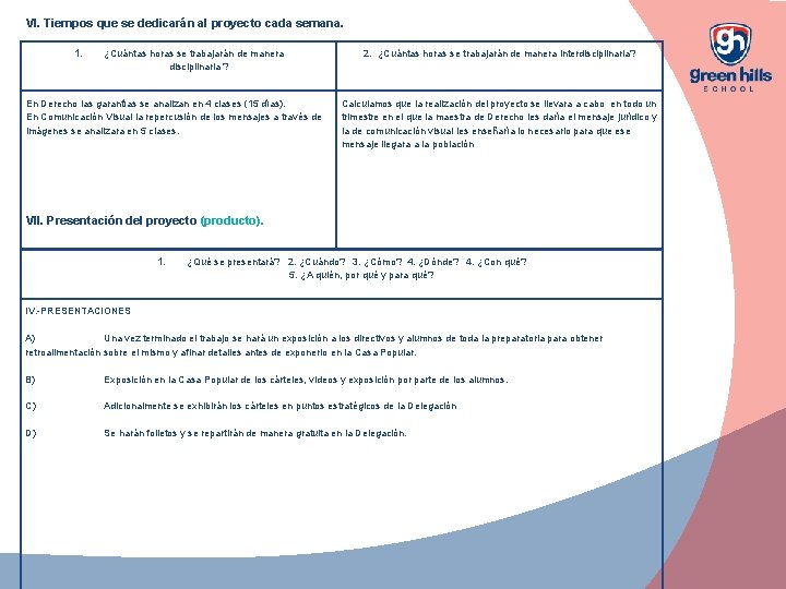 VI. Tiempos que se dedicarán al proyecto cada semana. 1. ¿Cuántas horas se trabajarán