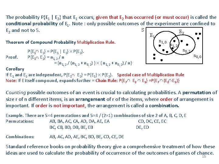The probability P{E 1 | E 2} that E 1 occurs, given that E