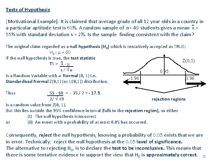 Tests of Hypothesis [Motivational Example]. It is claimed that average grade of all 12