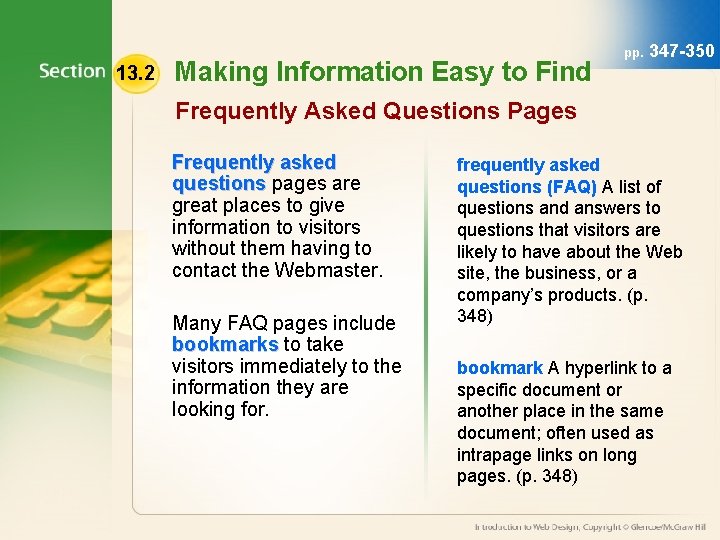 13. 2 Making Information Easy to Find pp. 347 -350 Frequently Asked Questions Pages