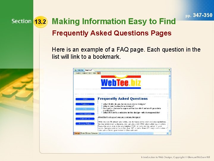 13. 2 Making Information Easy to Find pp. 347 -350 Frequently Asked Questions Pages