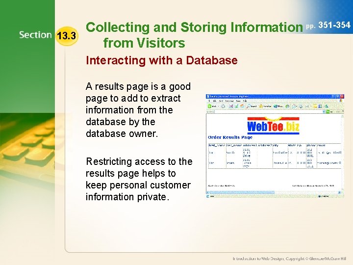 13. 3 Collecting and Storing Information pp. 351 -354 from Visitors Interacting with a