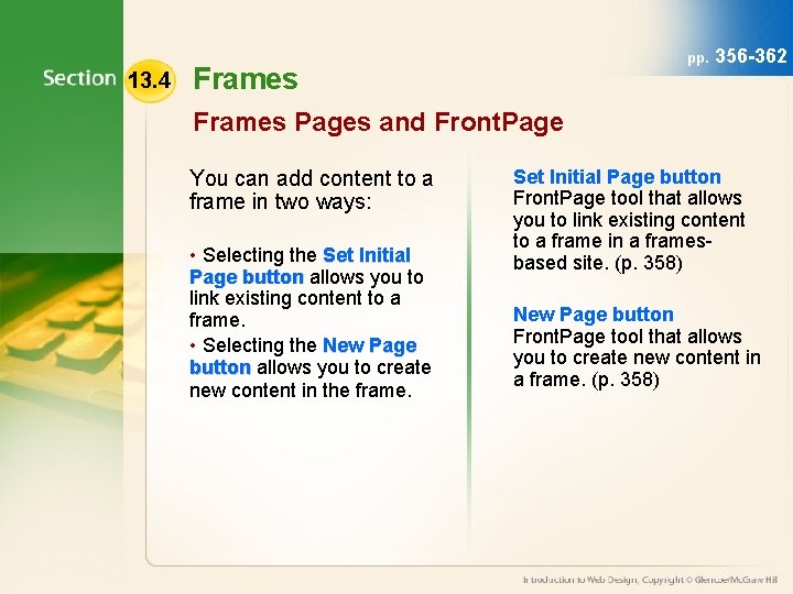 13. 4 pp. Frames 356 -362 Frames Pages and Front. Page You can add