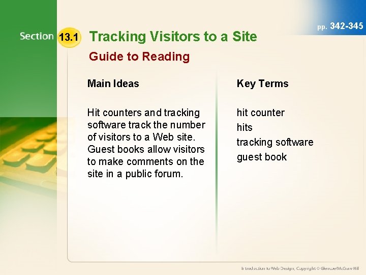 13. 1 Tracking Visitors to a Site Guide to Reading Main Ideas Key Terms