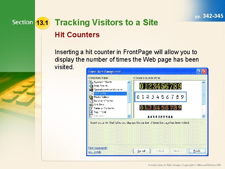 13. 1 Tracking Visitors to a Site pp. Hit Counters Inserting a hit counter