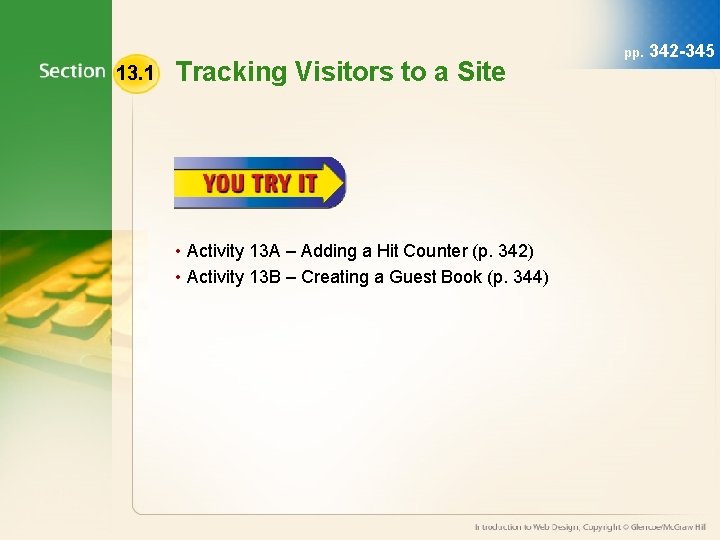 13. 1 Tracking Visitors to a Site • Activity 13 A – Adding a