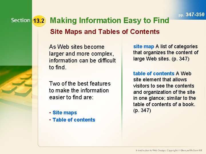 13. 2 Making Information Easy to Find pp. 347 -350 Site Maps and Tables