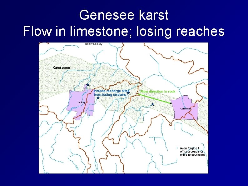 Genesee karst Flow in limestone; losing reaches 