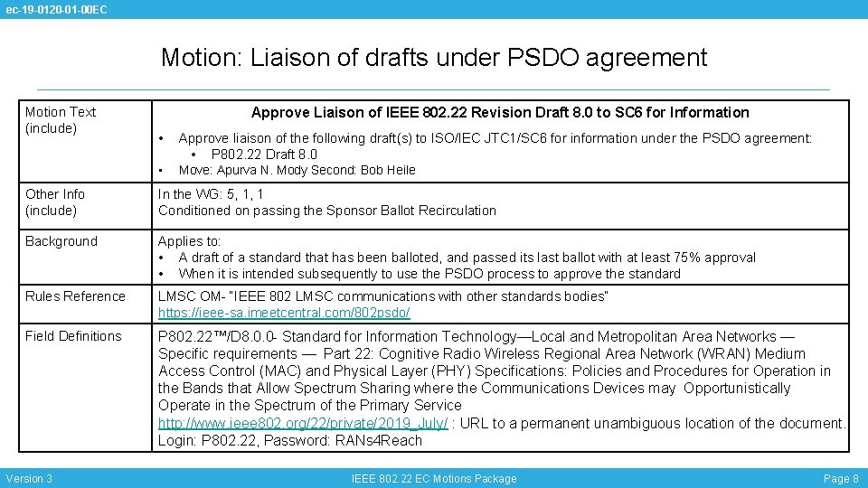 ec-19 -0120 -01 -00 EC Motion: Liaison of drafts under PSDO agreement Motion Text
