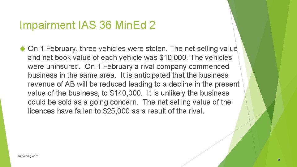 Impairment IAS 36 Min. Ed 2 On 1 February, three vehicles were stolen. The