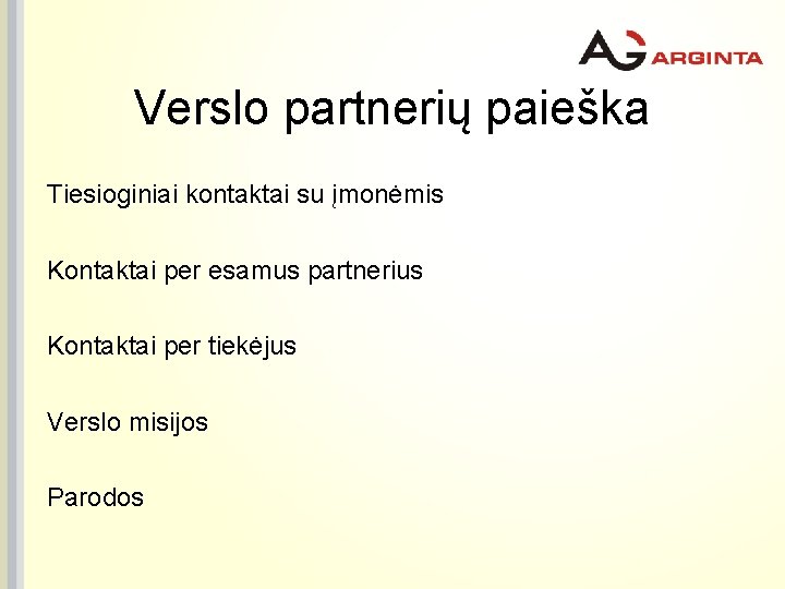 Verslo partnerių paieška Tiesioginiai kontaktai su įmonėmis Kontaktai per esamus partnerius Kontaktai per tiekėjus