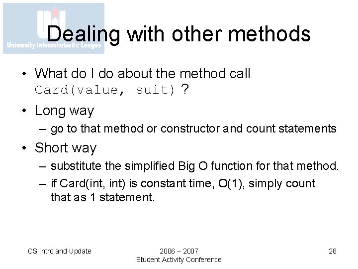 Dealing with other methods • What do I do about the method call Card(value,