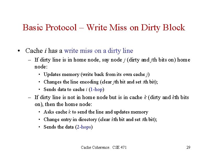 Basic Protocol – Write Miss on Dirty Block • Cache i has a write