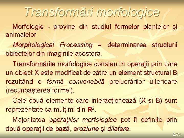 Transformări morfologice Morfologie - provine din studiul formelor plantelor şi animalelor. Morphological Processing =