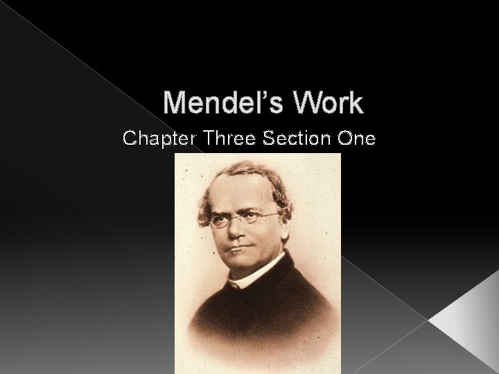 Mendel’s Work Chapter Three Section One Mendel’s Work Chapter Three Section One