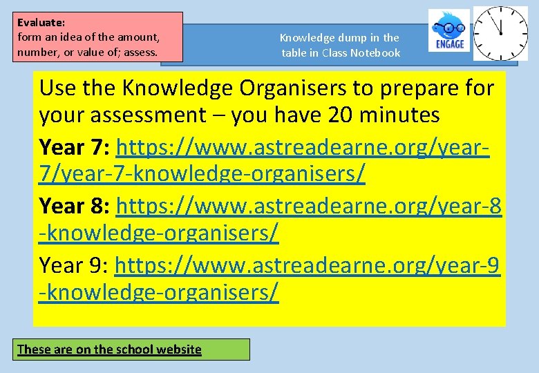 Evaluate: form an idea of the amount, number, or value of; assess. Knowledge dump