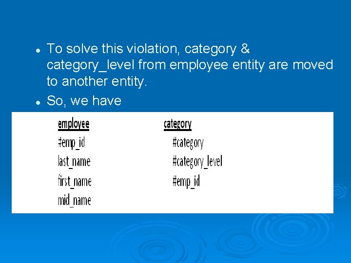 l l To solve this violation, category & category_level from employee entity are moved