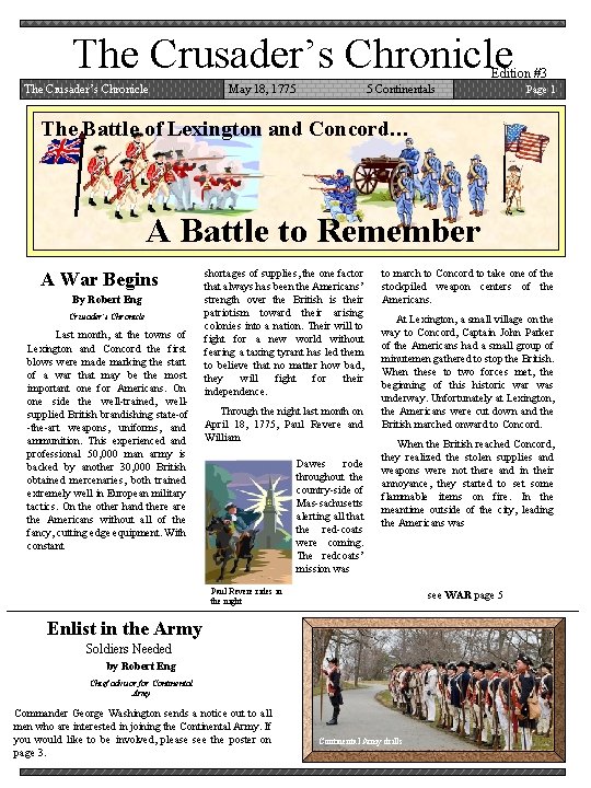 The Crusader’s Chronicle Edition #3 The Crusader’s Chronicle May 18, 1775 5 Continentals Page