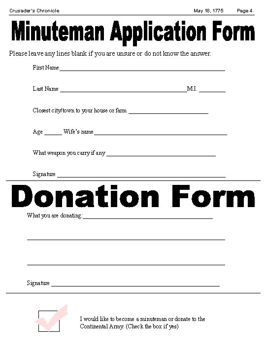 Crusader’s Chronicle May 18, 1775 Please leave any lines blank if you are unsure