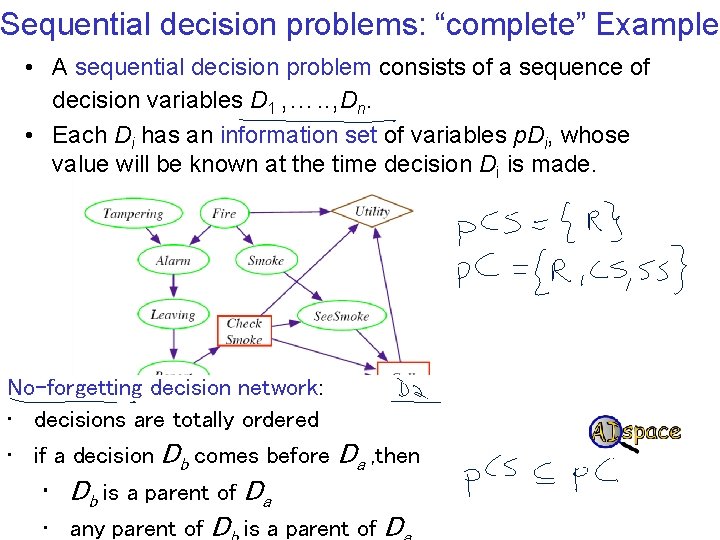 Sequential decision problems: “complete” Example • A sequential decision problem consists of a sequence