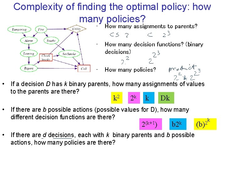 Complexity of finding the optimal policy: how many policies? • How many assignments to
