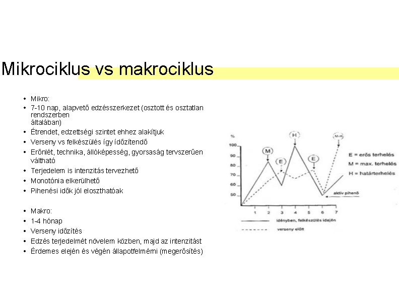 Mikrociklus vs makrociklus • Mikro: • 7 -10 nap, alapvető edzésszerkezet (osztott és osztatlan
