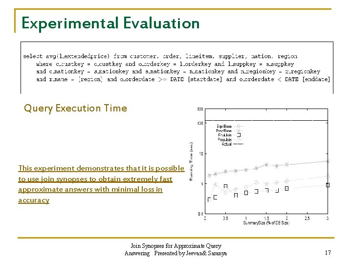 Experimental Evaluation Query Execution Time This experiment demonstrates that it is possible to use