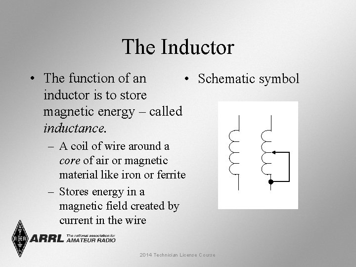 The Inductor • The function of an • Schematic symbol inductor is to store