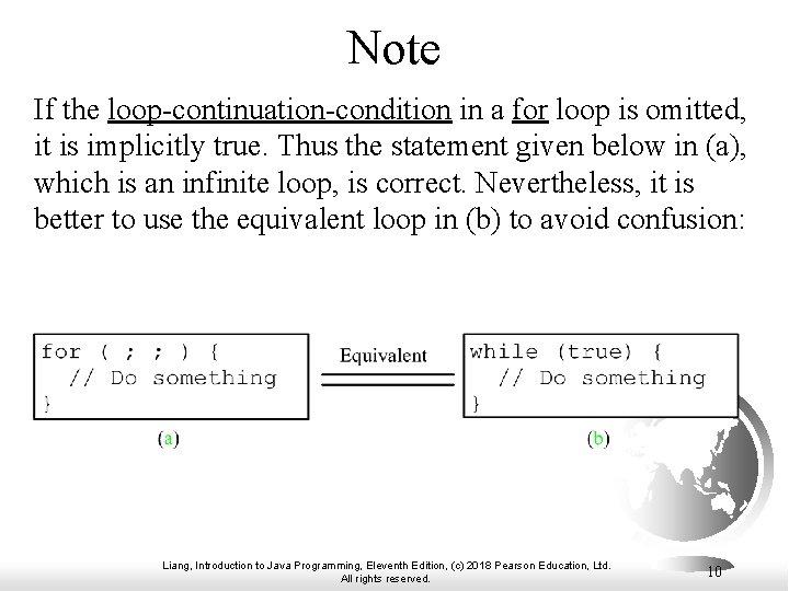 Note If the loop-continuation-condition in a for loop is omitted, it is implicitly true.