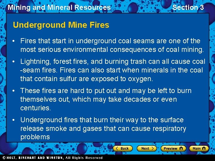 Mining and Mineral Resources Section 3 Underground Mine Fires • Fires that start in