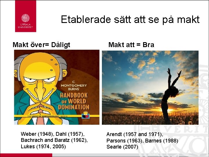 Etablerade sätt att se på makt Makt över= Dåligt Weber (1948), Dahl (1957), Bachrach