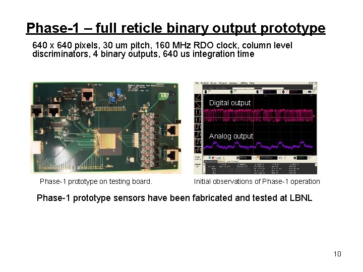 Phase-1 – full reticle binary output prototype 640 x 640 pixels, 30 um pitch,