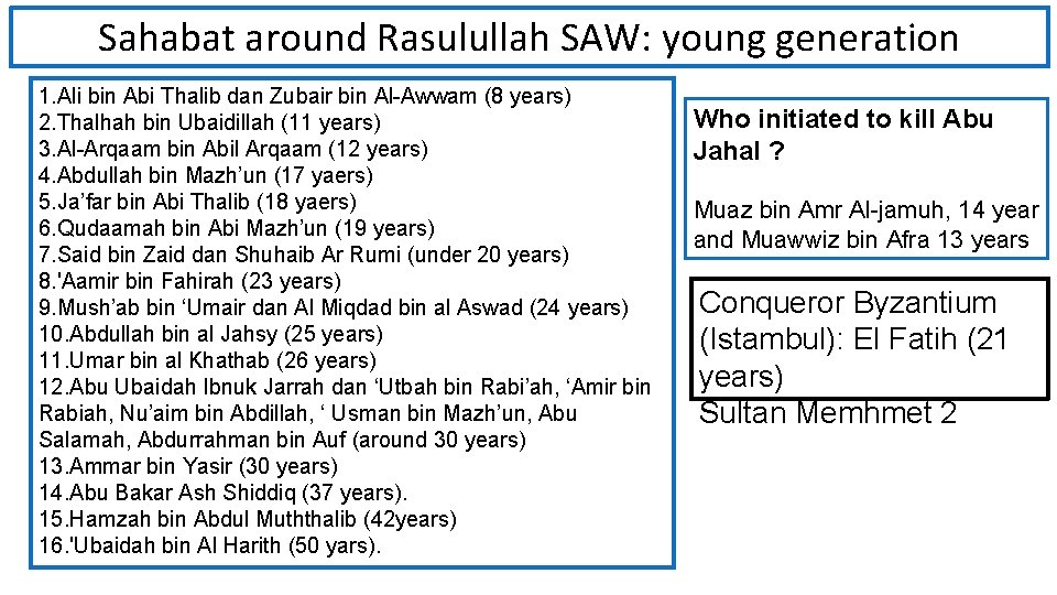 Sahabat around Rasulullah SAW: young generation 1. Ali bin Abi Thalib dan Zubair bin