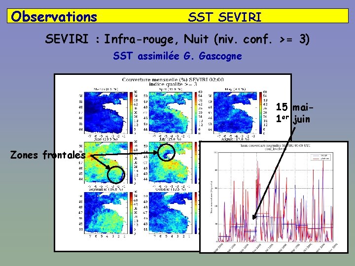 Observations SST SEVIRI : Infra-rouge, Nuit (niv. conf. >= 3) SST assimilée G. Gascogne