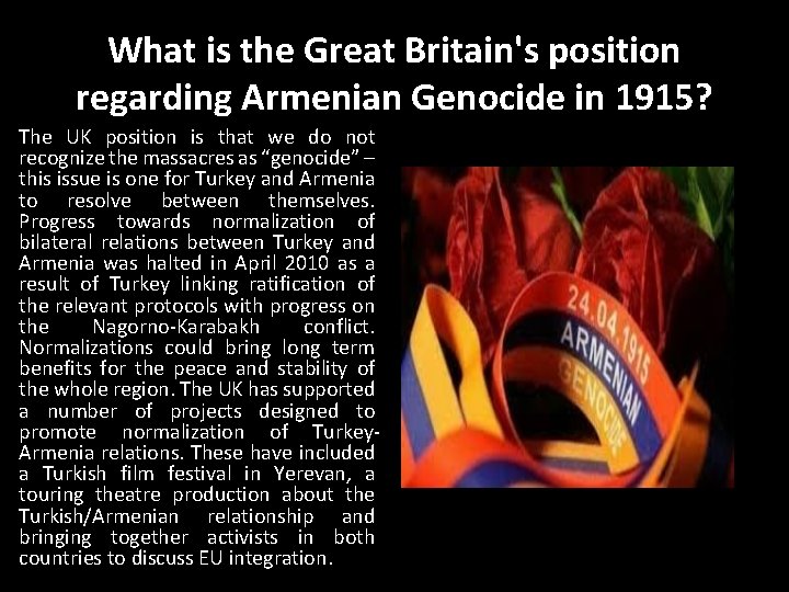 What is the Great Britain's position regarding Armenian Genocide in 1915? The UK position