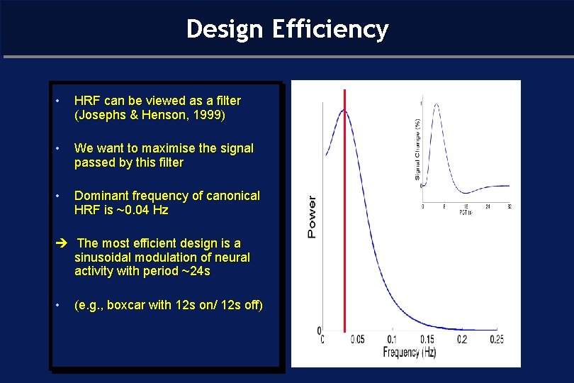 Design Efficiency • HRF can be viewed as a filter (Josephs & Henson, 1999)