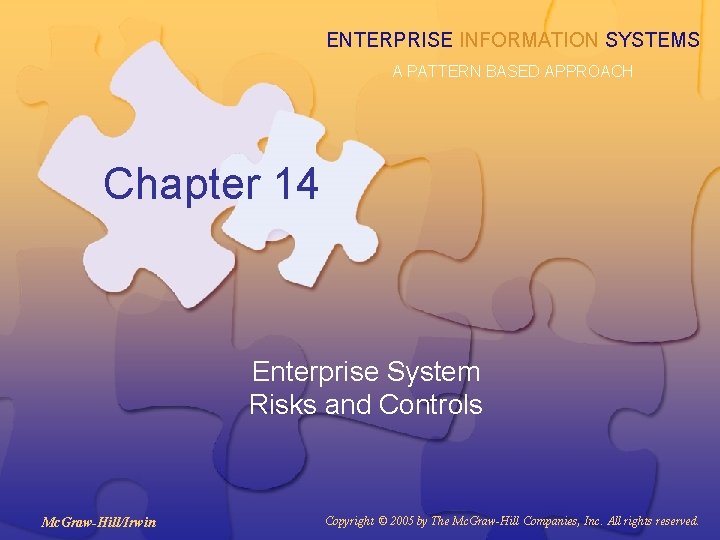 ENTERPRISE INFORMATION SYSTEMS A PATTERN BASED APPROACH Chapter 14 Enterprise System Risks and Controls