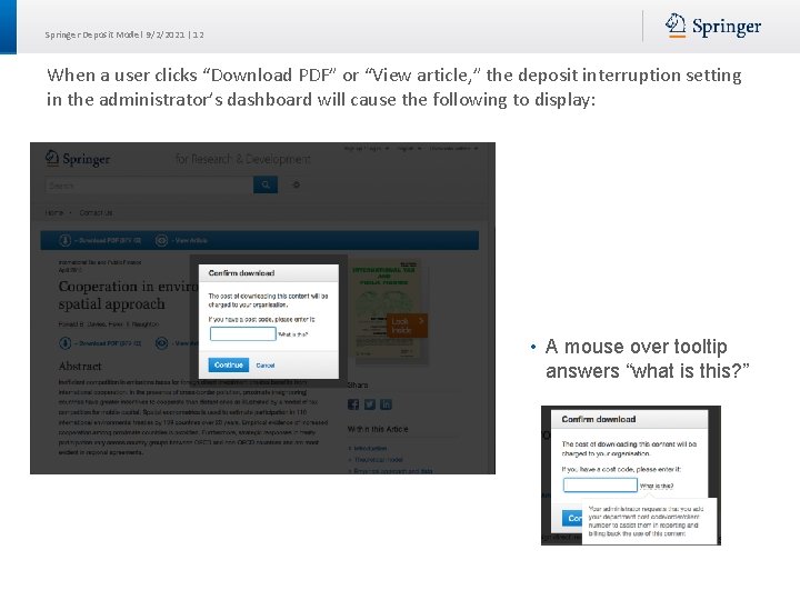Springer Deposit Model 9/2/2021 | 12 When a user clicks “Download PDF” or “View