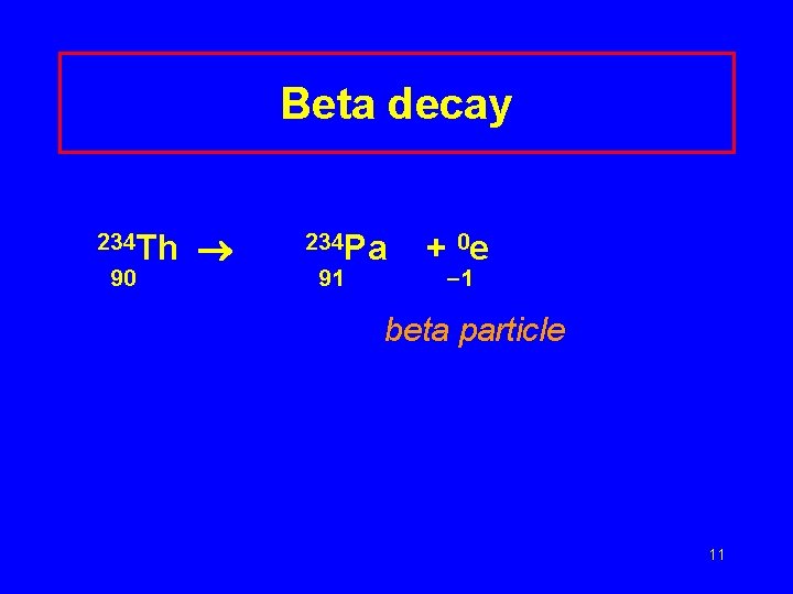 Beta decay 234 Th 90 ® 234 Pa 91 + 0 e 1 beta