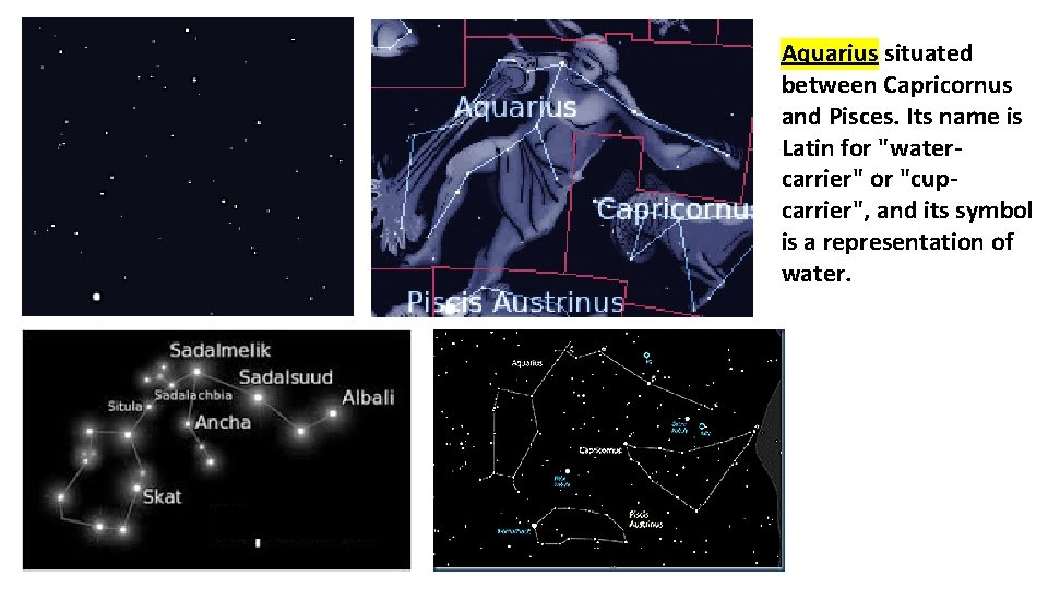 Aquarius situated between Capricornus and Pisces. Its name is Latin for "watercarrier" or "cupcarrier",