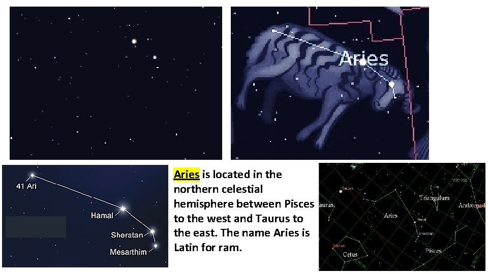 Aries is located in the northern celestial hemisphere between Pisces to the west and