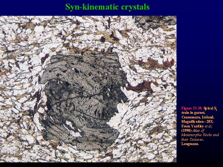 Syn-kinematic crystals Figure 23 -38. Spiral Si train in garnet, Connemara, Ireland. Magnification ~20