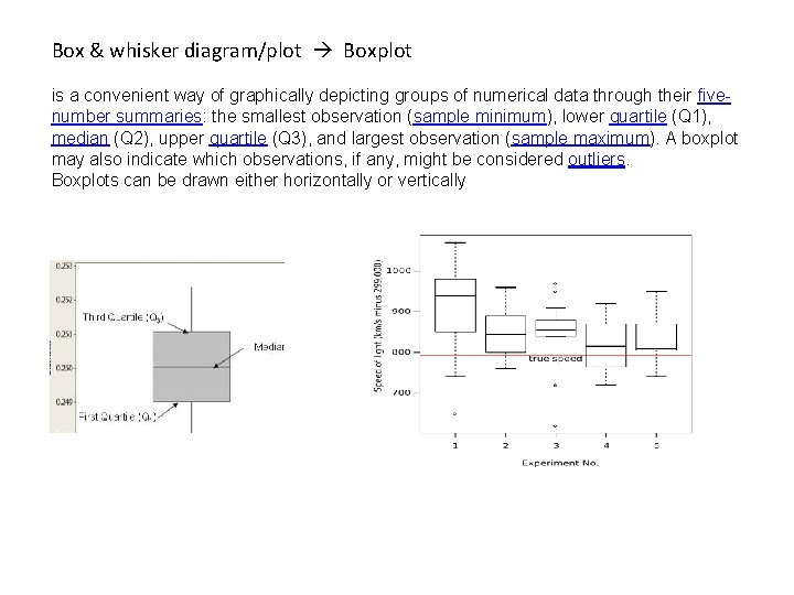 Box & whisker diagram/plot Boxplot is a convenient way of graphically depicting groups of