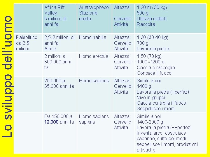 Lo sviluppo dell’uomo Paleolitico da 2. 5 milioni Africa Rift Valley 5 milioni di