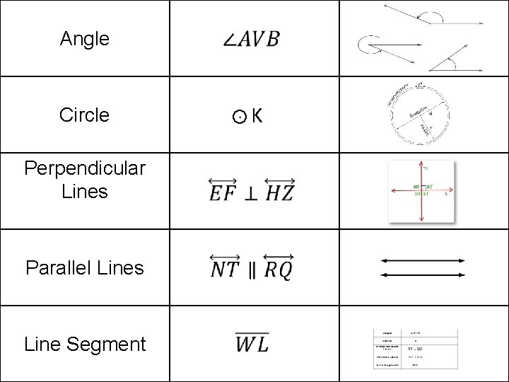 Angle Circle Perpendicular Lines Parallel Lines Line Segment K 