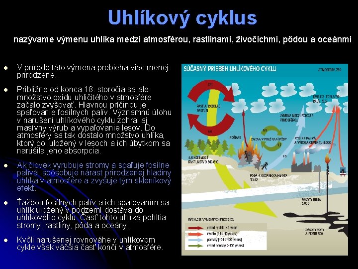 Uhlíkový cyklus nazývame výmenu uhlíka medzi atmosférou, rastlinami, živočíchmi, pôdou a oceánmi l V