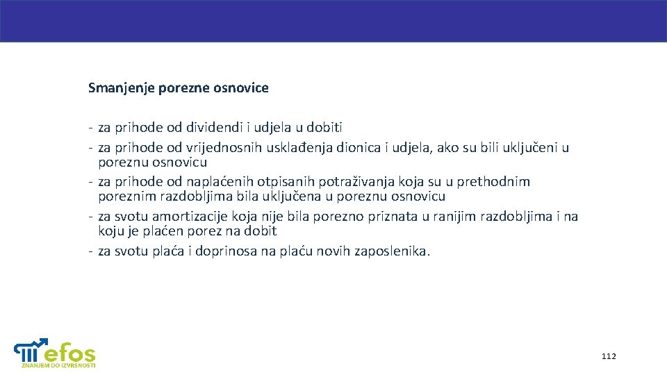 Smanjenje porezne osnovice - za prihode od dividendi i udjela u dobiti - za